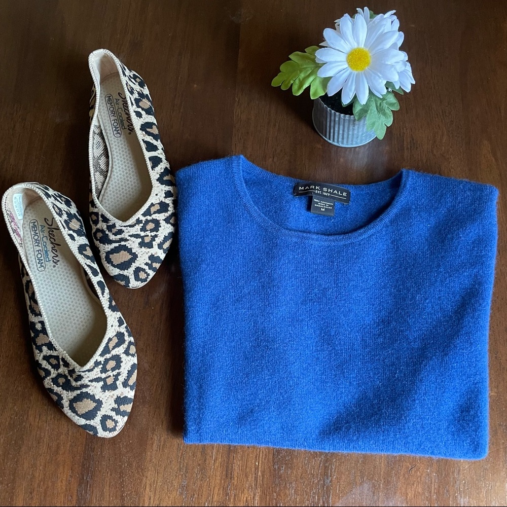 Mark Shale Soft Blue 100% Cashmere Short Sleeve Sweater M